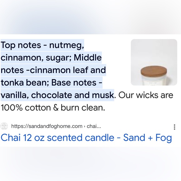 Chai candle from sand and fog .. 25 oz size - Picture 3 of 5